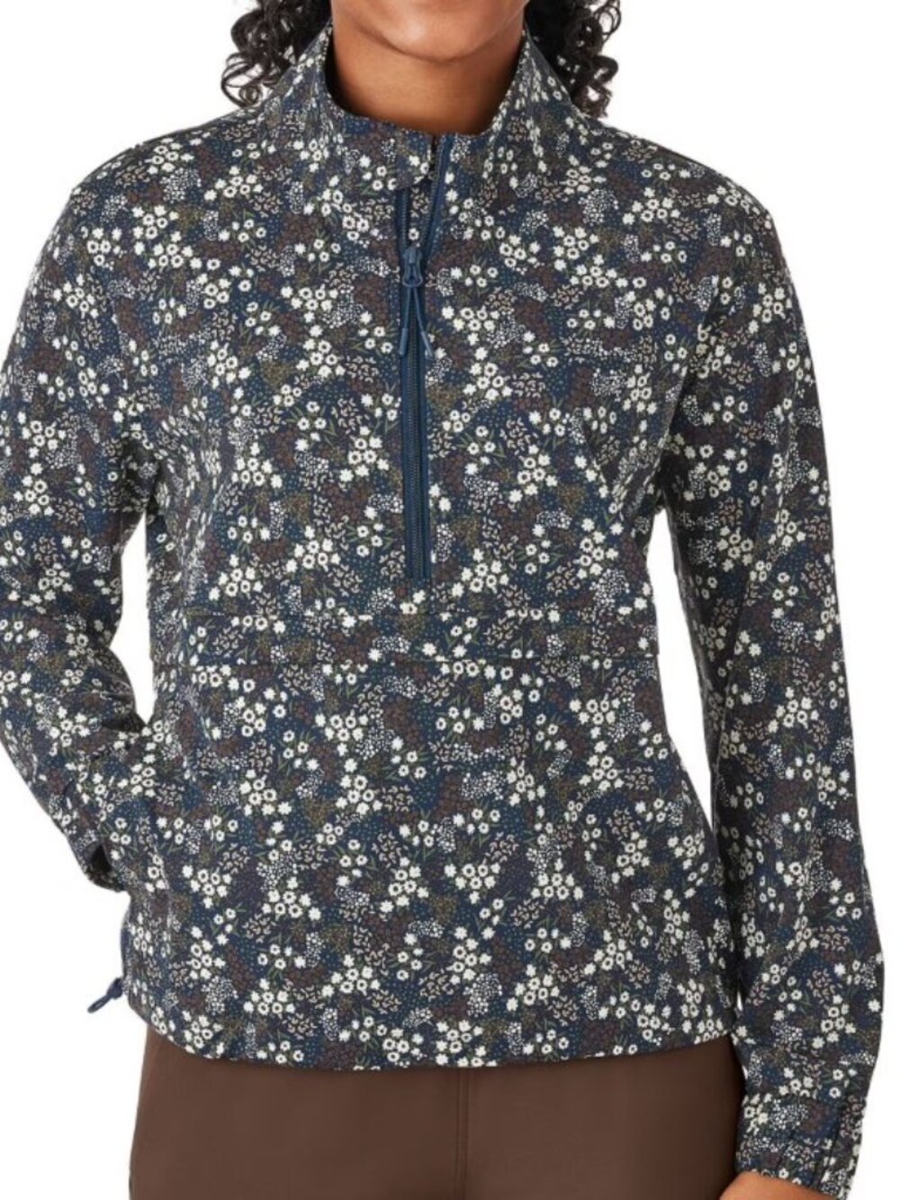 NWT! Member's Mark Navy Floral Travel Pullover Quarter Zip w/ Kangaroo Pocket